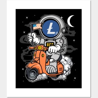 Astronaut Scooter Litecoin LTC Coin To The Moon Crypto Token Cryptocurrency Blockchain Wallet Birthday Gift For Men Women Kids Posters and Art